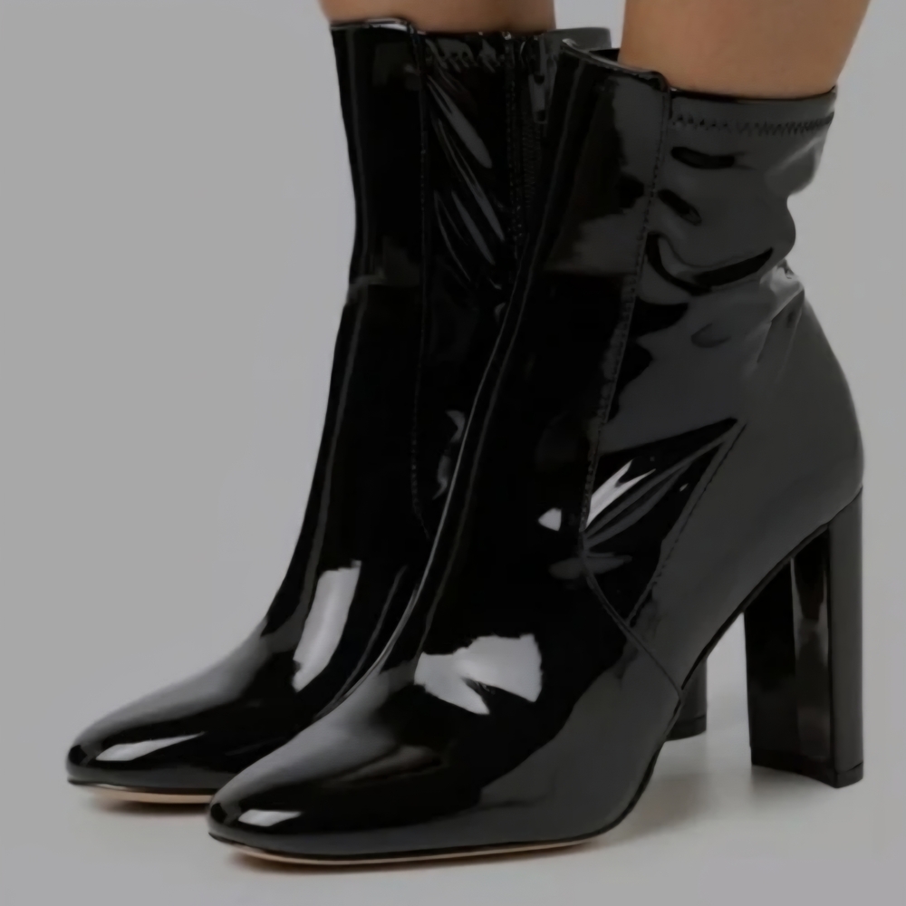 Aldo Glossy Black Block Heel Ankle Boots Size 8 NEW